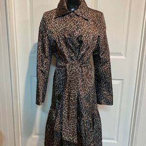 Charles Gray London Belted Trench Animal Cheetah Print Raincoat Size L